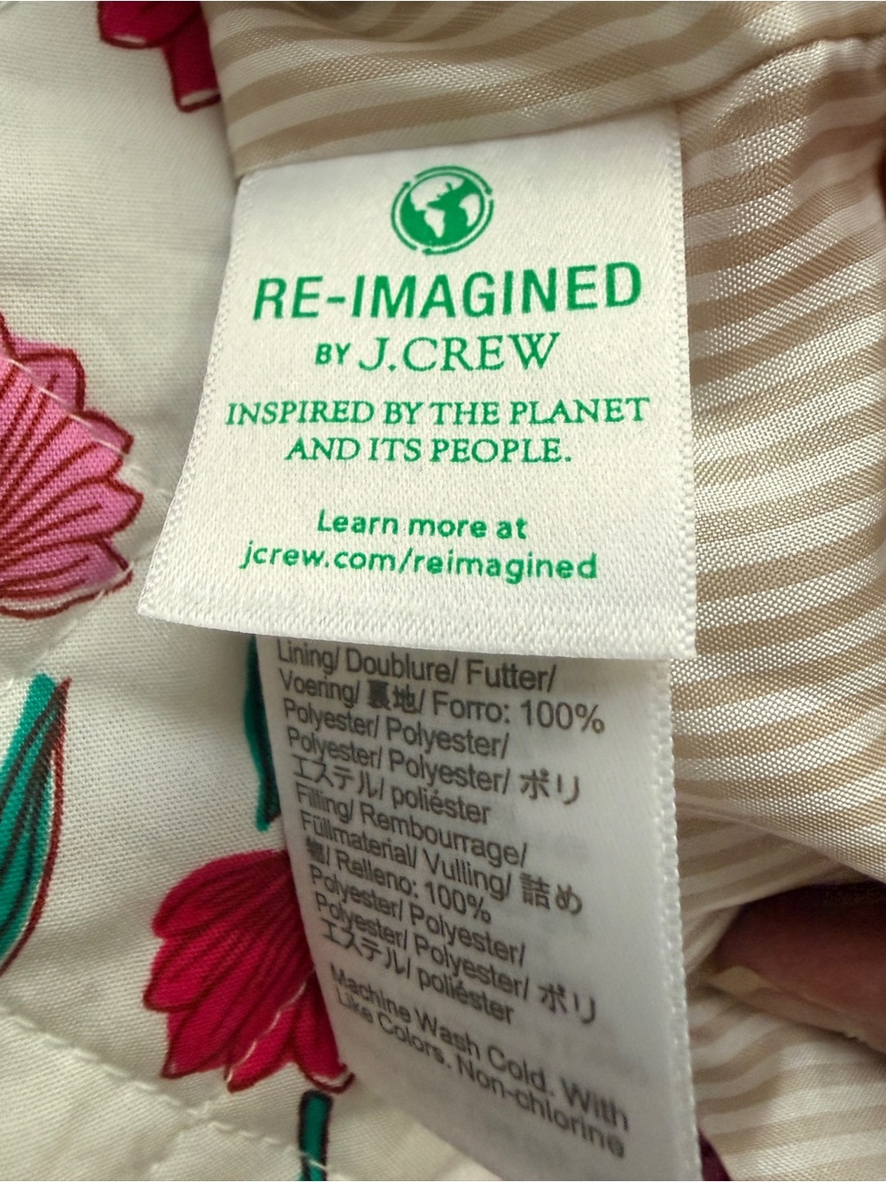 J. Crew White Quilted Jacket with Pink & Red Floral Print - Picture 5 of 6